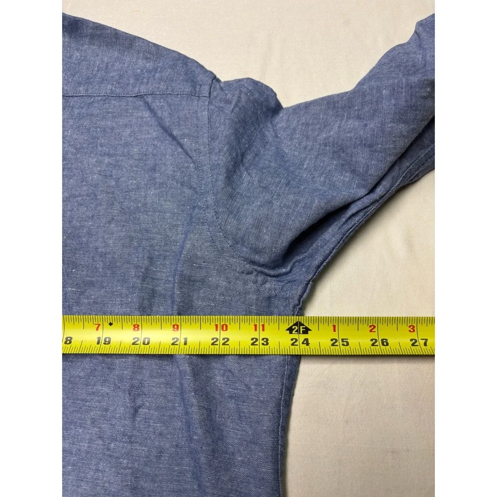 Banana Republic Mens Blue Linen Cotton Slim Fit Button Down Shirt L Long Sleev